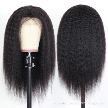 Wholesale Virgin Unprocessed Brazilian 180% Density Kinky Straight Human Hair Pre Plucked Transparent 4x4 Swiss Lace Closure Wig